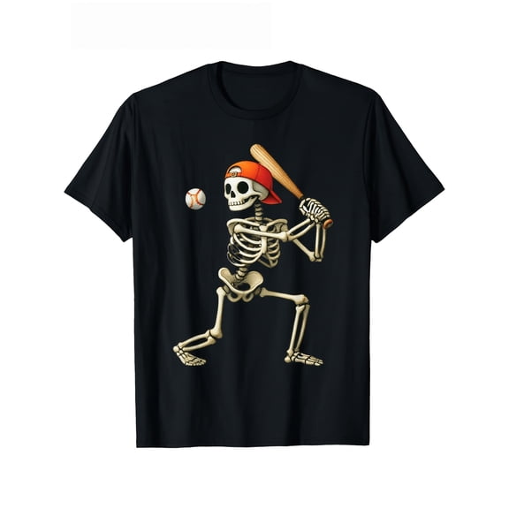Baseball Skeleton T-Shirt, Funny Halloween Sports Graphic Tee