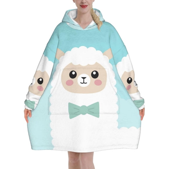 Cute Alpaca Blanket Hoodie Warm Throw Blanket Sweatshirt For Women Men 320g Flannel