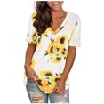 thumbnail image 2 of Pompotops T-Shirt Mode Femme Imprimé Dentelle Col en V Manches Courtes Blouse Tops Tee, 2 of 9