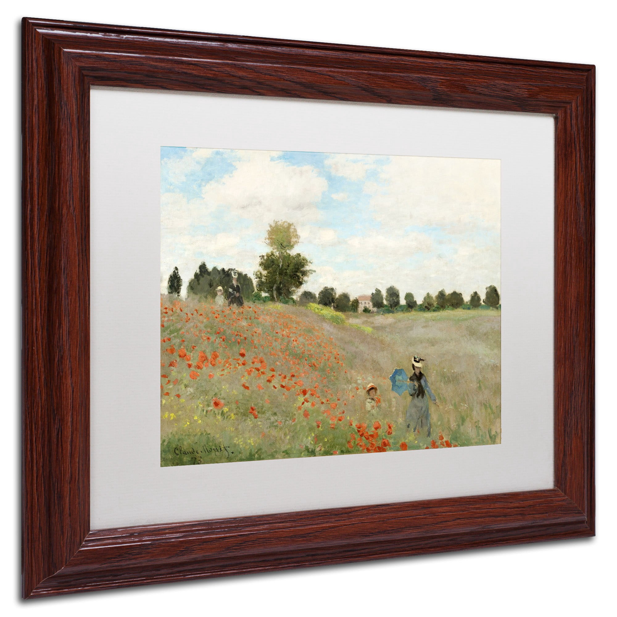 Trademark Fine Art "Wild Poppies Near Argenteuil" Canvas Art by Claude Monet, White Matte, Wood Frame