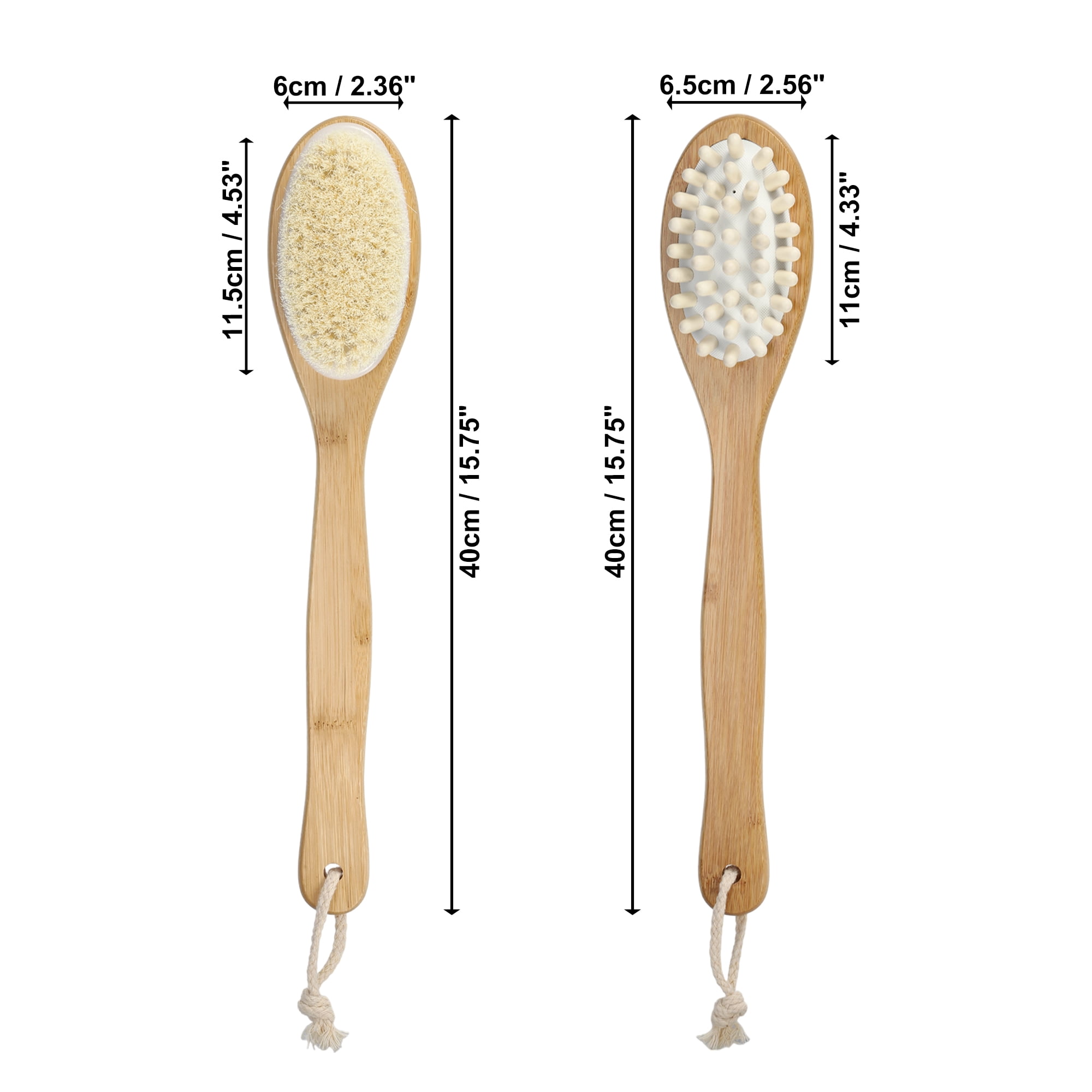 Unique Bargains Long Handle Bath Brush Double Side Scrubber 15.75" Beige 1 Pc