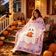 thumbnail image 6 of Cute Ghost Pumpkin Polyester Throw Blanket, Lightweight Soft Multi‑Purpose Cover, Festive Halloween Textile, Decor Accessory for Sofa Bed Living Room Holiday Home Styling, 6 of 8