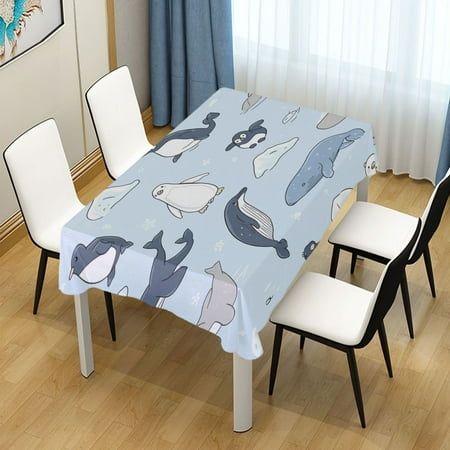 

60x90 Inch Tablecloth Polyester Square Tablecloth for Home Kitchen Dinner Decor Penguins and Whales