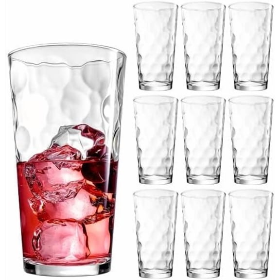Highball Drinking Glasses Set of 10 Glass Cups by Home Essentials, 17 Oz. Glassware, for Water, Juice, Cocktails, Iced Tea
