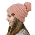 thumbnail image 3 of NYFASHION101 Unisex Multicolor Warm Cable Knit Slouch Pom Pom Beanie Cap - 2 Tone Rose, 3 of 4