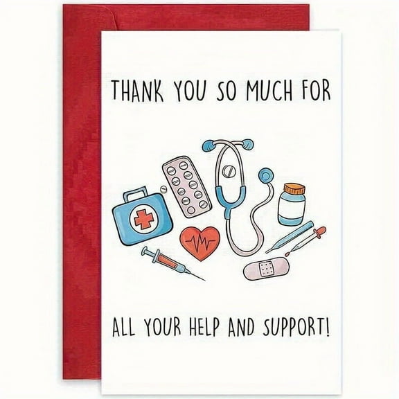 Thank You Card for Healthcare Workers – Fun Medical Illustration Design – Envelope Included, Blank Inside – Perfect Gratitude Gift for Nurses and Doctors