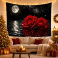 thumbnail image 3 of Red Roses on Dark Moonlit Water, Moody Gothic Illustration, Halloween Gift for Flower Lovers, Botanical Wall Art, Tapestry Wall Hanging for Bedroom and Living Room, 3 of 7