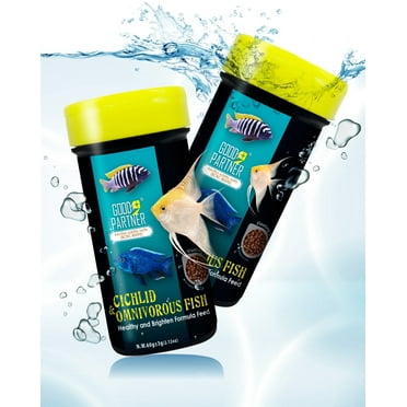 GOOD PARTNER Fish Food Purify Series for Cichlid, Floating pellets, Nutritionally Balanced Professional Formula, Color Enhancing, All Natural Ingredients, Small Granule, 2.12 oz (Pack of 2)