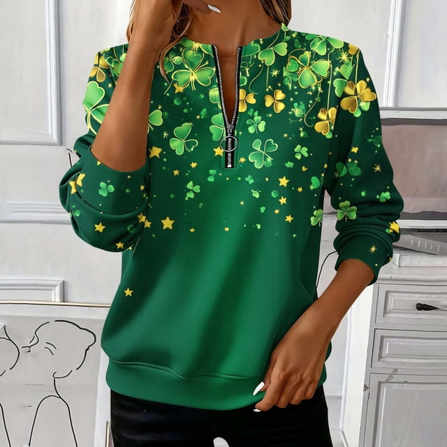 TaTaai Ladies St. Patrick's Day Graphic Loose Round Neck Sweatshirt Fashion Long Sleeve Casual Top Comfortable for Daily Home Office Streetwear Gift