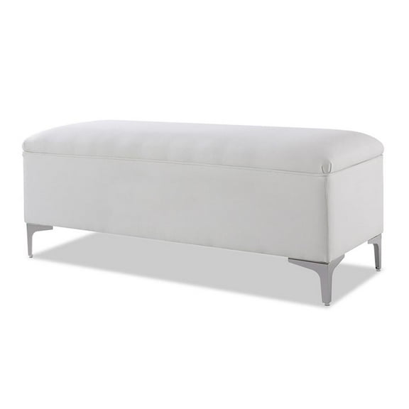 Maklaine Mid-Century Storage Hardwood Bench in Bright White