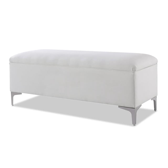 Maklaine Banc de Rangement en Bois Dur Style Mi-Siècle en Blanc Éclatant