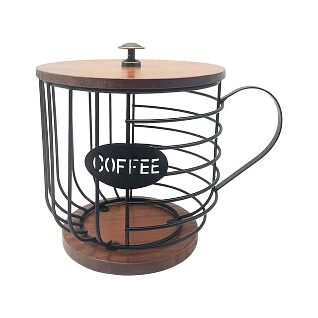 Organizador de cápsulas de café con base de madera y tapa de hierro Negro