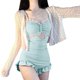 thumbnail image 1 of Gibobby Trajes de Baño Mujer Traje de baño de aguas termales ajustado con volantes sin espalda hueca de color sólido para mujer(Verde,Talla única), 1 of 4