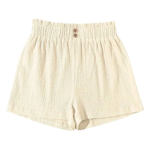 XEGLSBU Girls Casual High Waist Wide Leg Shorts with Bow Elastic Waistband Comfortable Summer Play Shorts for (Beige Size 13-14 Years)