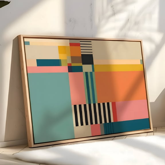 Large Vintage Abstract Wall Art Poster Colorful Pastel Stripes and Shapes Farmhouse Decor for Living Room Bedroom Wall Decor, UNFRAMED 8x12