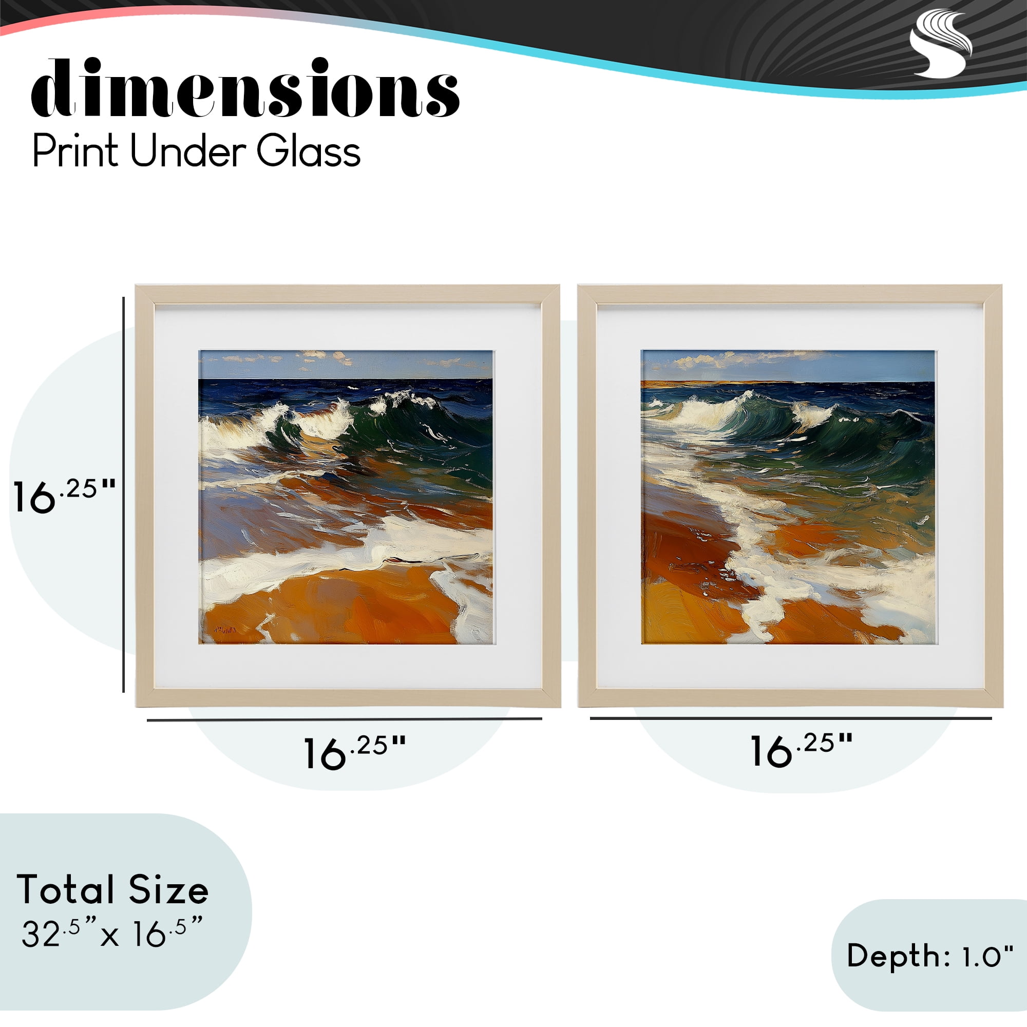 Stupell Industries Glassy Coastal Break 2 Piece Birch Framed Print Under Glass Set, design by Walker Noble