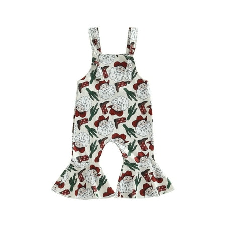 

Canrulo Toddler Baby Girl Christmas Jumpsuit Outfit Infant Sleeveless Straps Santa Romper Bell Bottoms Flare Pants Overalls Beige 18-24 Months