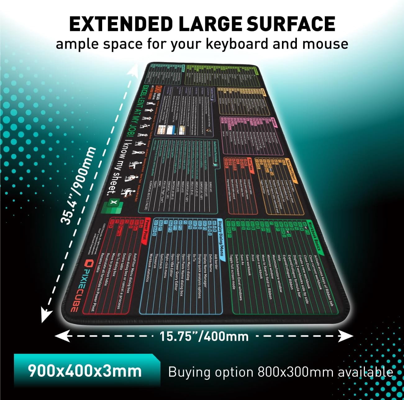 パンフレット　ムトケシ Excel Shortcut Keys Mouse Pad - Extended Large XXL Cheat Sheet