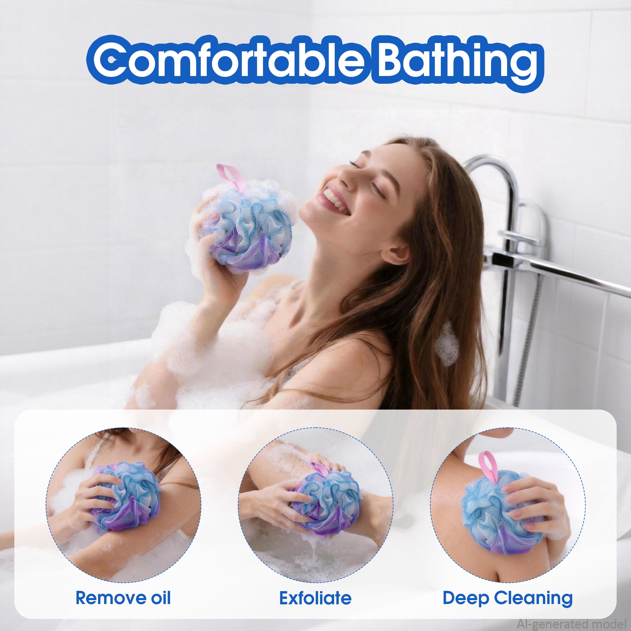 4 Pack Sponge Loofah Sponge, Large Colorful Mesh Bath Sponge Shower Pouf, Gentle Exfoliating Shower Loofahs for Daily Bath Cleansing