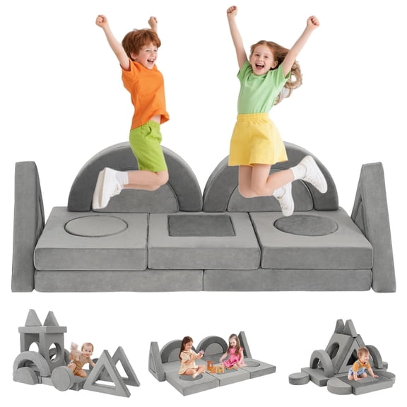 16PCS Modular Kids Play Couch Versatile Toddler Sofa Bed with Washable Covers Convertible Foam Sofa for Playroom Bedroom Creative Fort Building Set for Boys & Girls