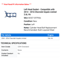 thumbnail image 2 of Left Head Gasket - Compatible with 2014 - 2016 Chevy Impala Limited 3.6L V6 2015, 2 of 2
