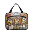 thumbnail image 2 of Travel Hanging Toiletry Bag with 4 Zipped Compartments Waterproof Makeup Accessories Spacious Cosmetic Bag Birdhouses with Sunflowers Large, 2 of 9
