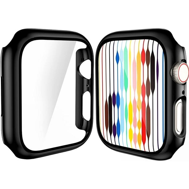 2 Pack Case Compatible for Apple Watch Series 8 Series 7 Screen Protector 45mm, New Upgraded Face Cover Built-in Tempered Glass Film Hard PC Bumper Military Protection iWatch Accessories, Black