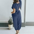 thumbnail image 6 of Homenesgenics Womens Trousers Linen Pants for Women White Women's Two Piece Solid Cotton Linen Short Sleeve Round Neck Open Back Tops and Pants Set Gifts for Women, 6 of 7