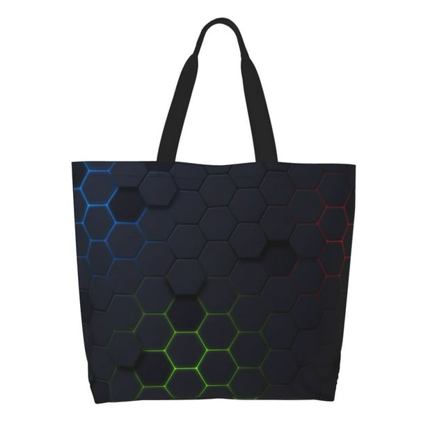 Balery Modern Hexagonal Neon Grid Bolsa Tote Estilo Estético con Cremalleras, Bolsa de Hombro, Bolsa de Compras Grande y Plegable