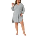 thumbnail image 2 of Agnes Orinda Women's Plus Size Sleepshirt Stripe Button Down V Neck 3/4 Sleeve Soft Pajamas Dress Lounge Nightdress with Pocket 1X Gray, 2 of 6