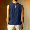 thumbnail image 6 of Women's Ruffle Trim Sleeveless Tank Top Summer Loose Fit High Neck Plain Shirts Casual Comfy Boho Beach Travel Tops Navy, 6 of 6