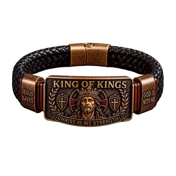 Bomd King Of Kings Faith Bracelet, Adjustable Christian Wristband With Engraved Jesus Plaque,Christ Is My Inspirational Jewelry, Ideal Christian Gift For Men, Husbands And Dad