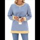 thumbnail image 2 of Sudadera Oversize para Mujer, Verano 2025, Cuello Redondo, Rayas, Larga, Aberturas Laterales, Sudaderas con Capucha Y2K Azul y XL, 2 of 10