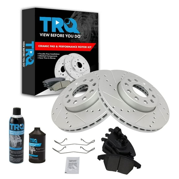 TRQ Front Ceramic Brake Pad & Performance Coated Rotor Kit w/Chemicals BKA16859 Fits select: 2009-2018 VOLKSWAGEN JETTA, 2008 VOLKSWAGEN GLI
