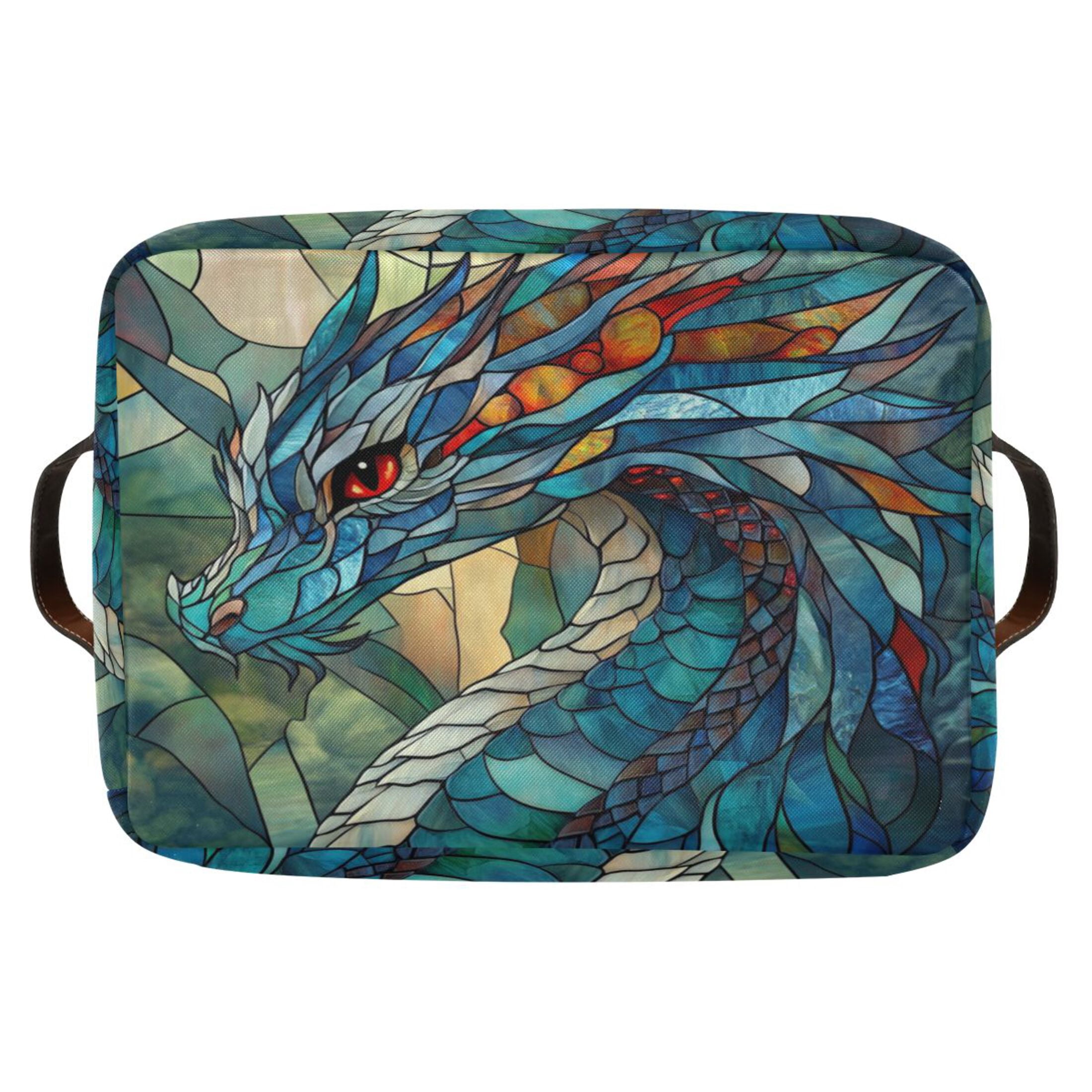 Stained Glass Dragon Foldable Storage Basket,Canvas Fabric Foldable Storage Bins with Handles Open Home Storage Bins Boxes for Toy Book Shelf Closet Baskets