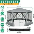 thumbnail image 6 of HOTEEL 15x15ft Outdoor Pop Up Gazebo for Camping, Screen House with Mosquito Netting, Waterproof, UV Resistant, Portable Carry Bag, Gray, 6 of 10