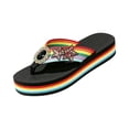 thumbnail image 2 of pwidon Women's Platform Wedge Flip Flops Thong Open Toe Rhinestone Star Decor Rainbow Strap Beach Walking Casual Sandals Black 5.5, 2 of 5