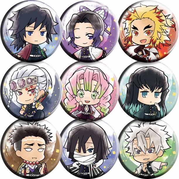 Demon Slayer Kimetsu no Yaiba 9 Pack Button Pins Cartoon Round
