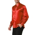 thumbnail image 4 of MODA NOVA Big & Tall Men's Satin Long Sleeve Button Down Slim Fit Dress Shirt Red XL, 4 of 6