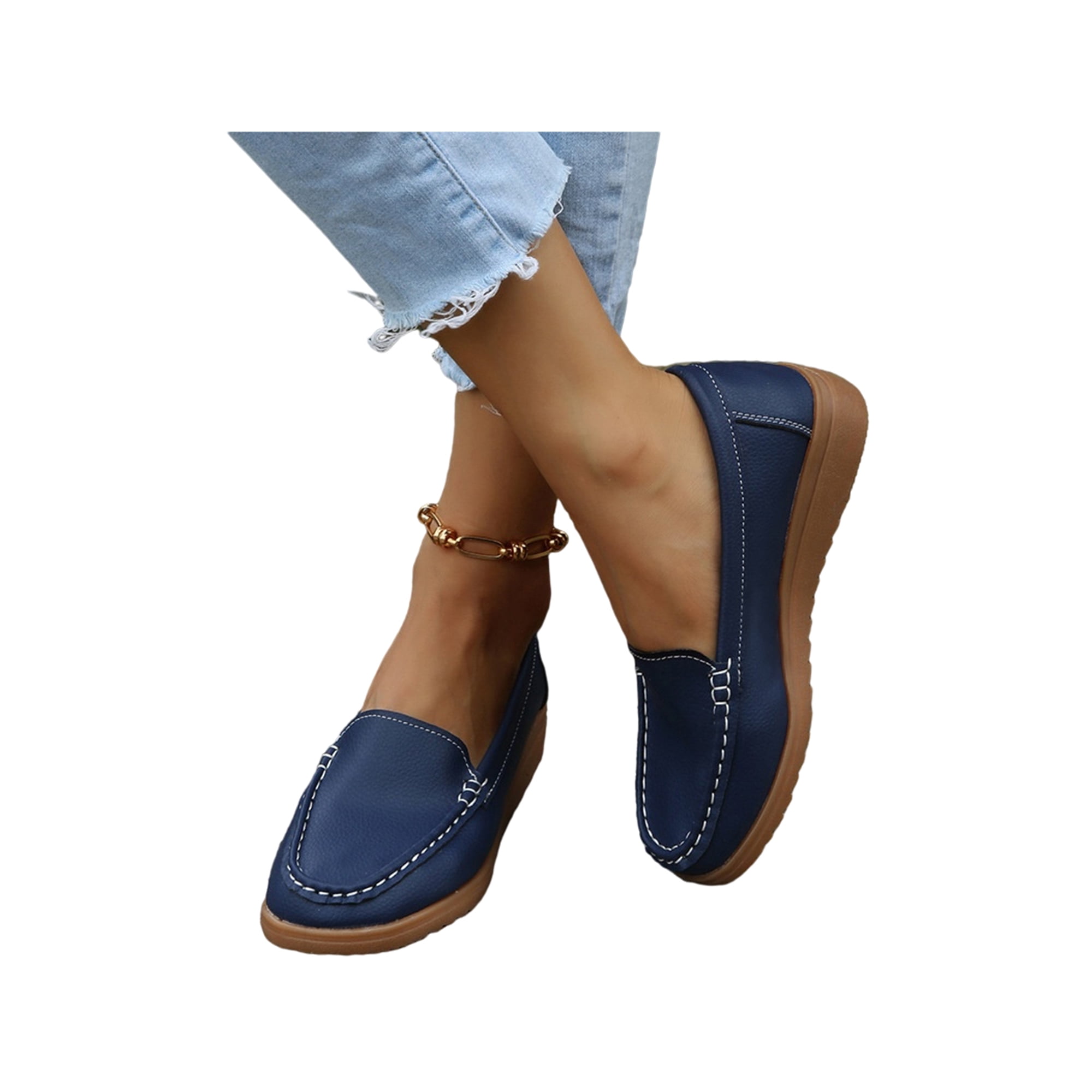 Women's Classic Penny Loafers Driving Moccasins Slip Boat Shoes Fashion Flats Summer Size 4.5-8.5 Blue 7.5 - Walmart.com