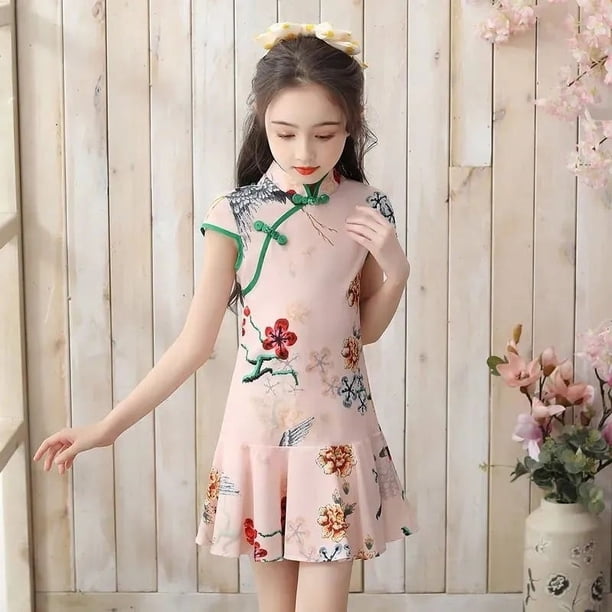 Vestido de niña Vestido cheongsam de verano Traje fino para niños Vestido antiguo mejorado Vestido de moda
