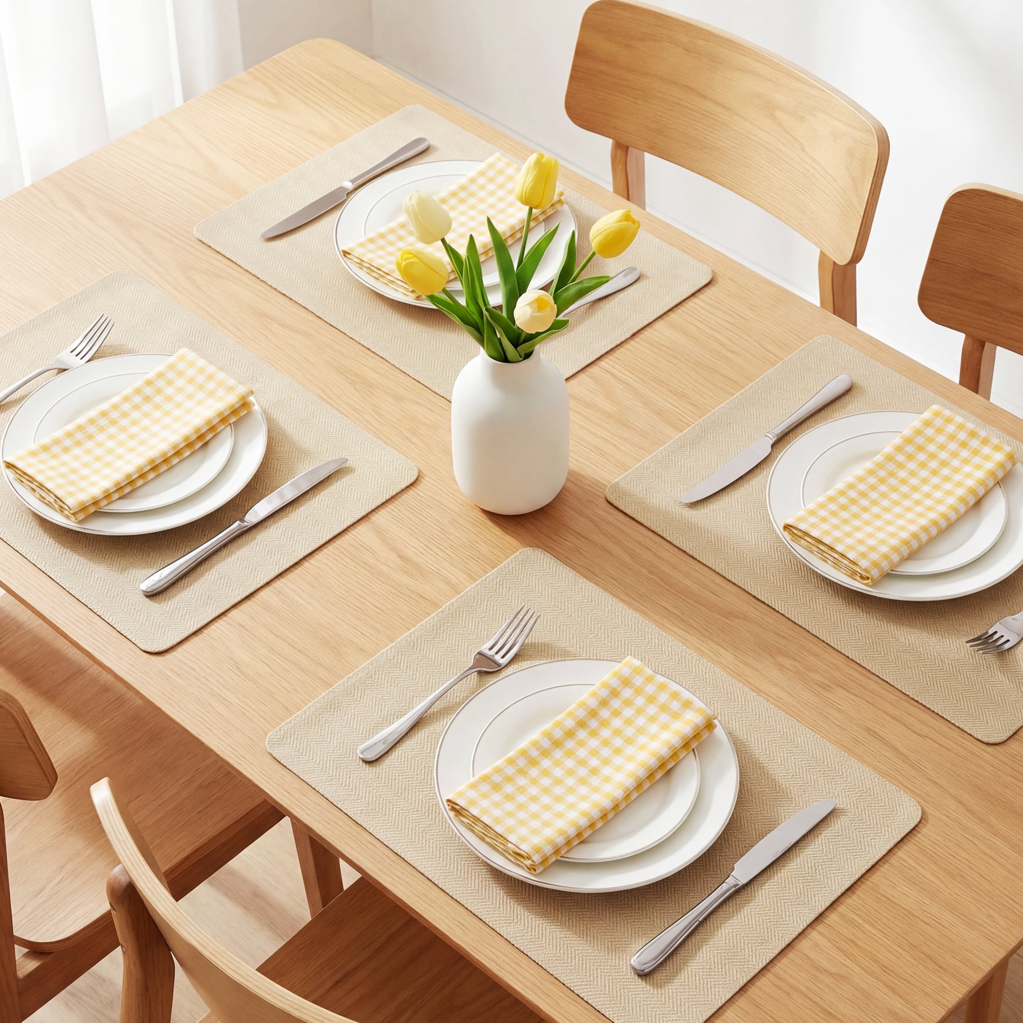 Unique Bargains 4pcs Faux Leather Washable Placemats Beige/Blue 17.7"x11.8"