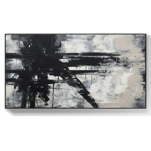 Large Abstract Black White Wall Art Canvas Black And White Oil Painting Modern Handmade Oil Painting Large Black And White Wall Art Decor,Unstretched,Frameless,(41*61cm)16*32Inches