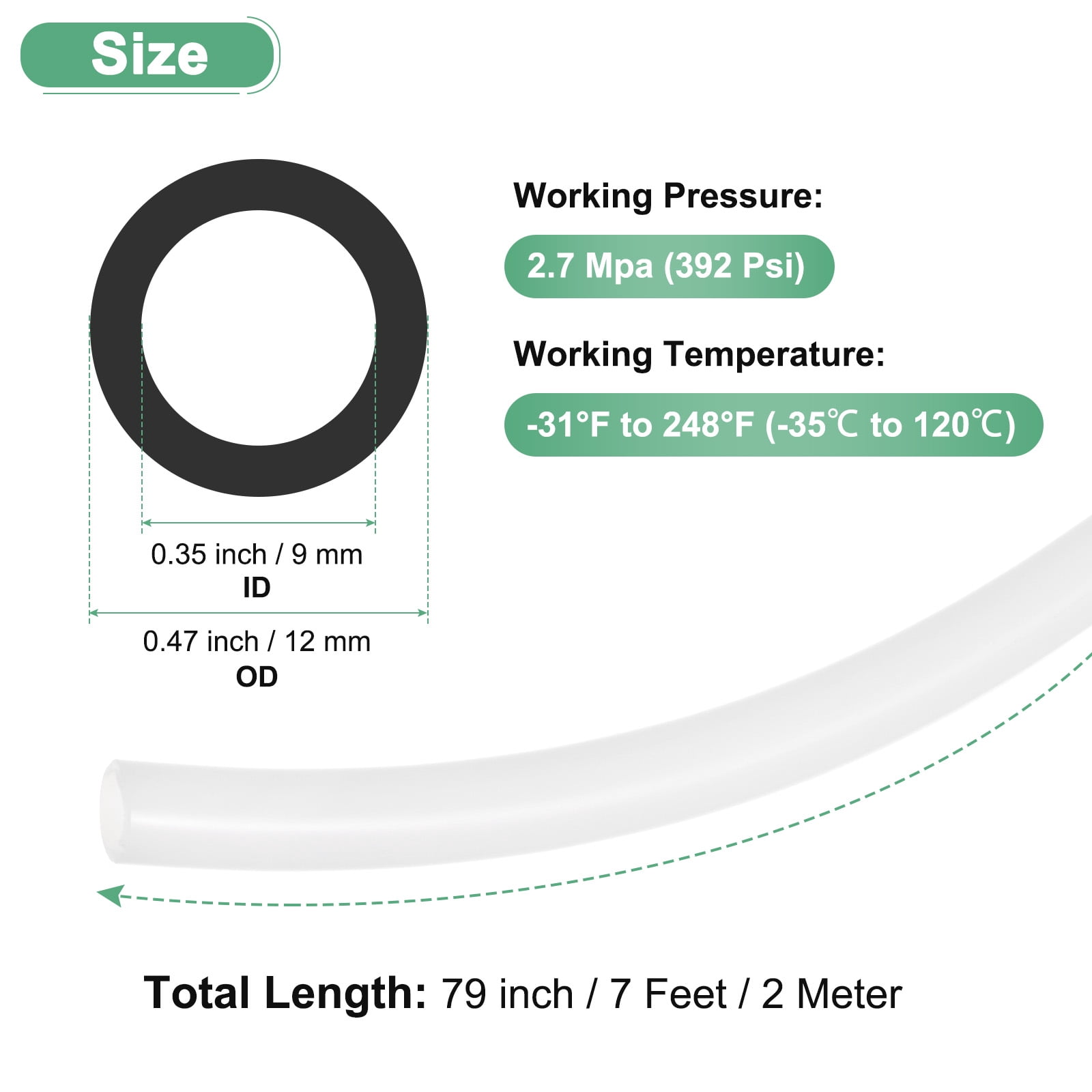 Uxcell Nylon Line Hose Tube, 0.35"(9mm) ID x 0.47"(12mm) OD PA6 Pneumatic Air Line Tubing for Fluid Transfer [2M/7FT, Translucent]