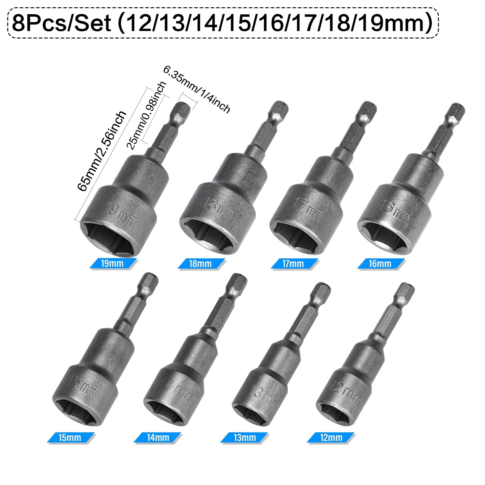 STONEGO 5/6/8/9/14Pcs Hex Magnetic Socket Sleeve Set - Nut Driver Drill Bit Adapter for Quick and Secure Fastening, Ideal for Automotive, Home Repair, and DIY Projects