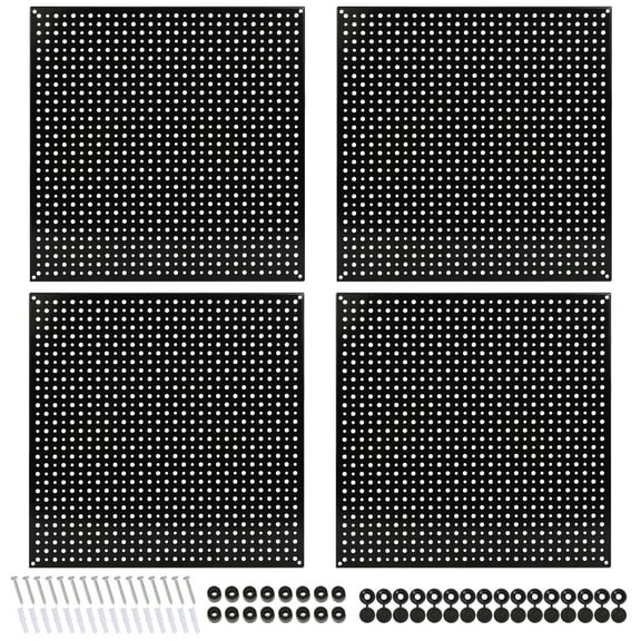 DAANXW 4 Pack 16" Steel Pegboard Tool Organization Panels,1/8" and 1/4" Universal Pegboard (Black)