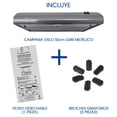 thumbnail image 1 of COMBO CAMPANA OSLO 50CM GRIS CON FILTRO ATRAPAGRASA EXTRA Y BOLSITA DE BROCHES DE REPUESTO SANAIRE SANAIRE COMB-OSL50GM-FILDES-BROSTD, 1 of 4