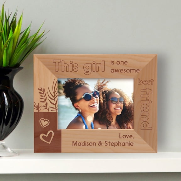 This Girl Is One Awesome Best Friends Personalized Wooden Frame-5" x 3 1/2" Brown Horizontal