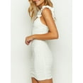 thumbnail image 3 of Bslissey Women's Summer Mini Cami Dress White Sleeveless Deep V-neck Ruffle Shoulder Straps Bodycon Dress Ladies Fashion Ruched Party Dress for Cocktail Streetwear, 3 of 5