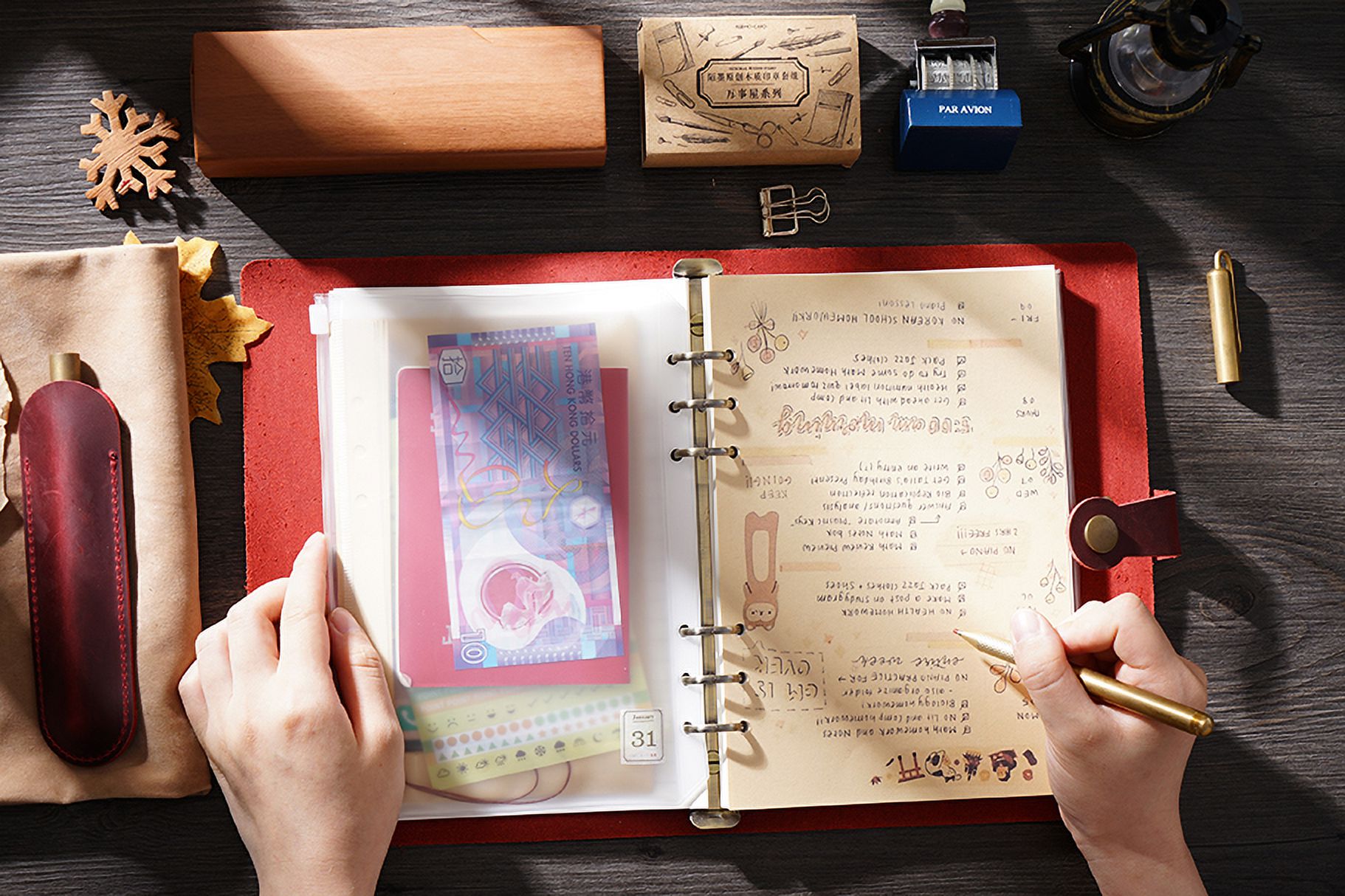 KISSKI·H Olvido Leather Journal for Women, A6 Binder Refillable Travelers Diary Notebook, Planner Binder A6 Cover with 80 sheet Pages, Leather Daily Notepad, Personal/Business Gift, Red